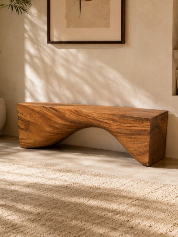 Custom Curved Wave Solid Wood Log Bench