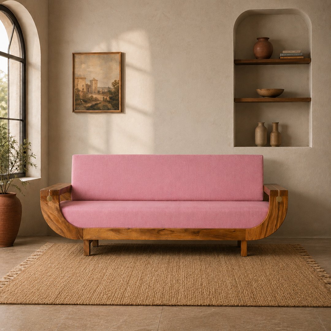 Wooden Boating Sofa – East Indian Walnut with Brass Detailing - Image 2