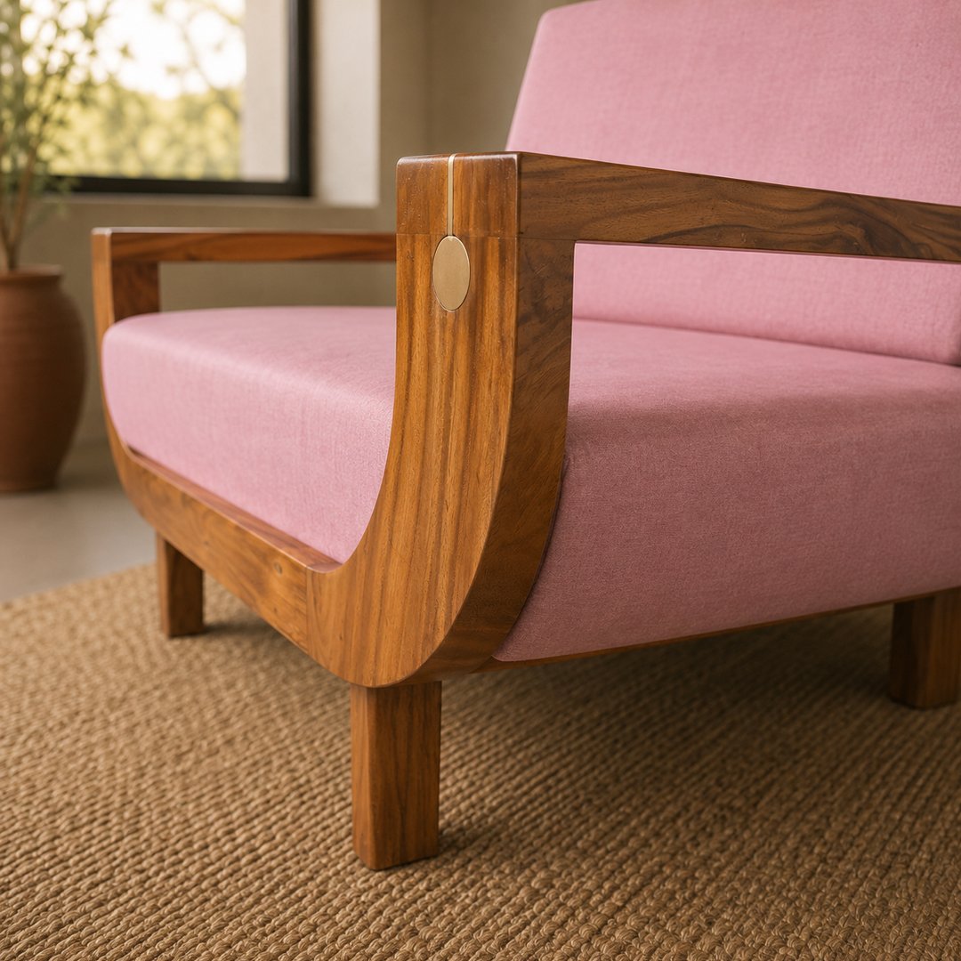 Wooden Boating Sofa – East Indian Walnut with Brass Detailing - Image 3