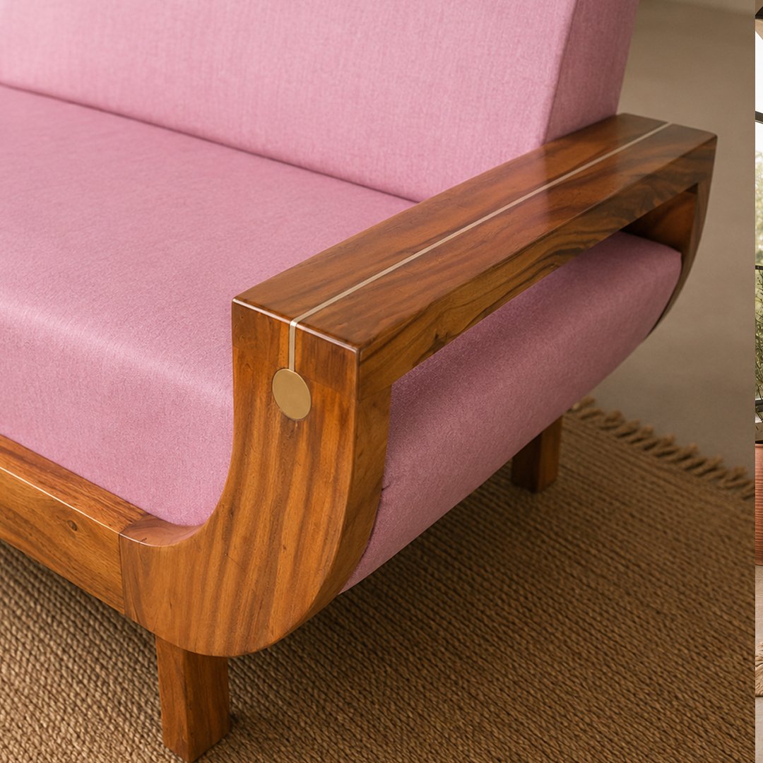 Wooden Boating Sofa – East Indian Walnut with Brass Detailing - Image 4