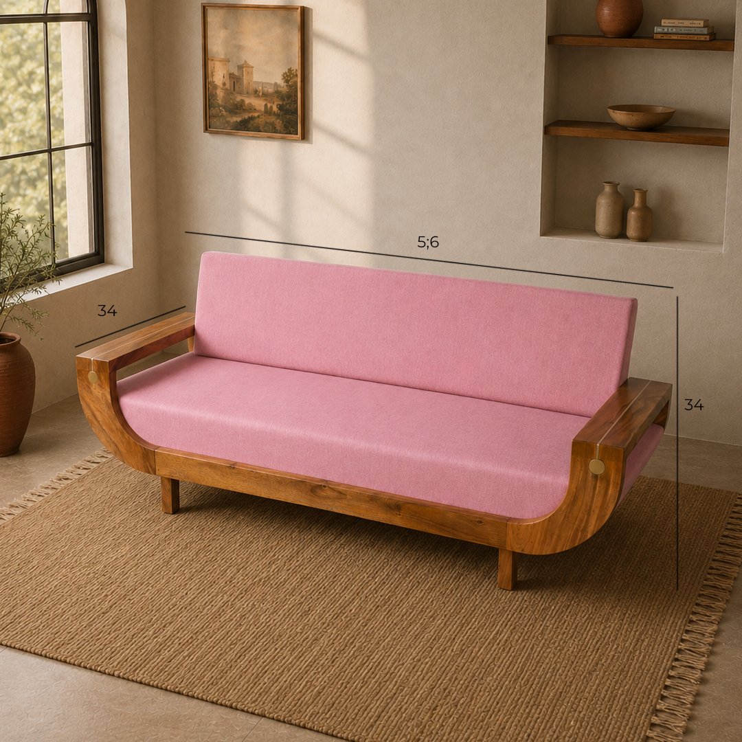 Wooden Boating Sofa – East Indian Walnut with Brass Detailing - Image 6