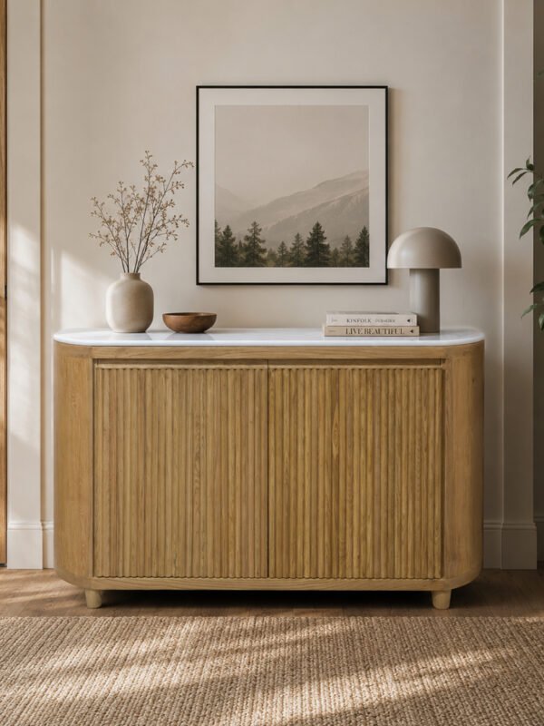 Solid Wood Fluted Console – Handcrafted White Ash Entryway Furniture