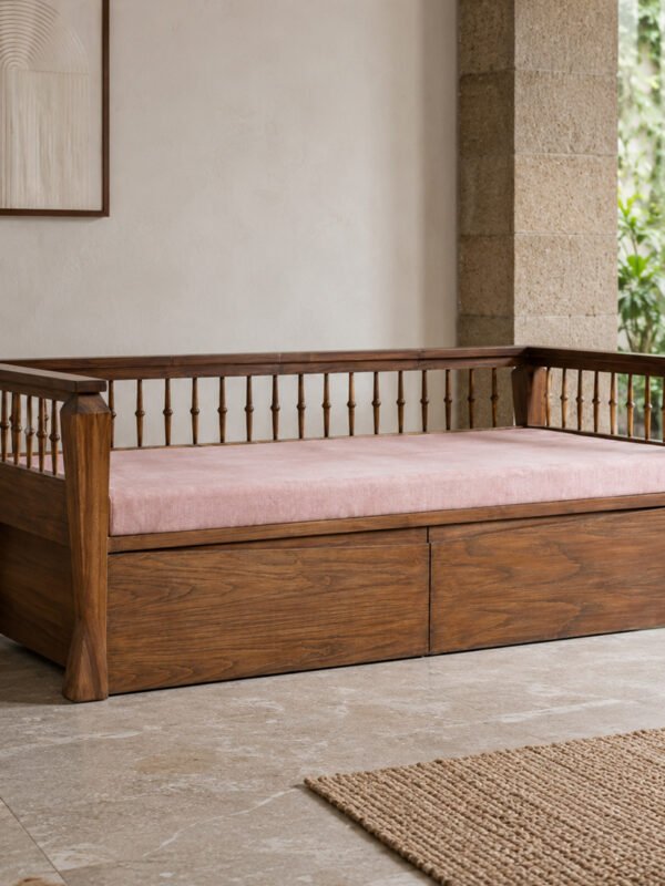 Custom Made Rajwadi Diwan with Teak and Walnut Wood Storage