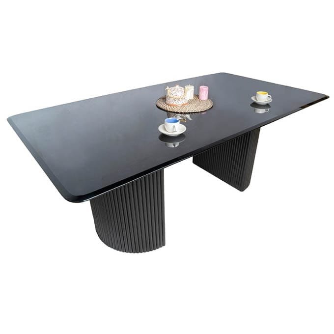 Solid Wooden Fluty Glass Dinning Table