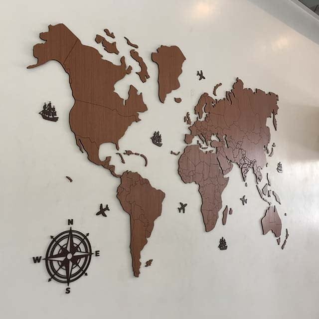 Wooden 2D World Map Wall Art – Veneer Map Decor