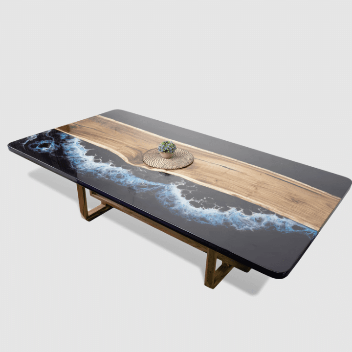 Epoxy Resin Midnight Ocean Dining Table - Live Edge Wood