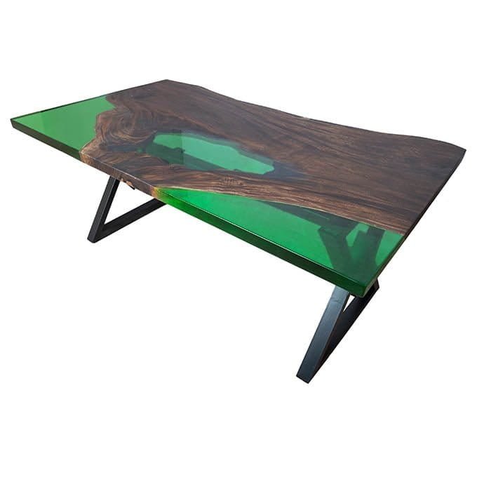 Epoxy Resin Green Bean Dinning Table - Live Edge Wood