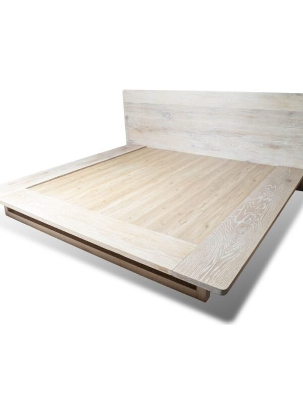Custom Made Antique Oak Whitened Bed with Floating Frame