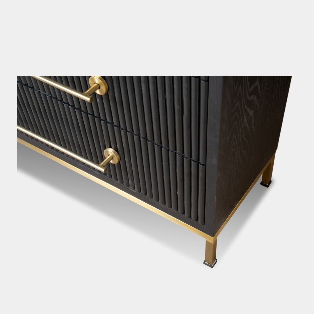 Solid Wooden Black Fluted Cabinet – Storage with Brass Finish - Image 3