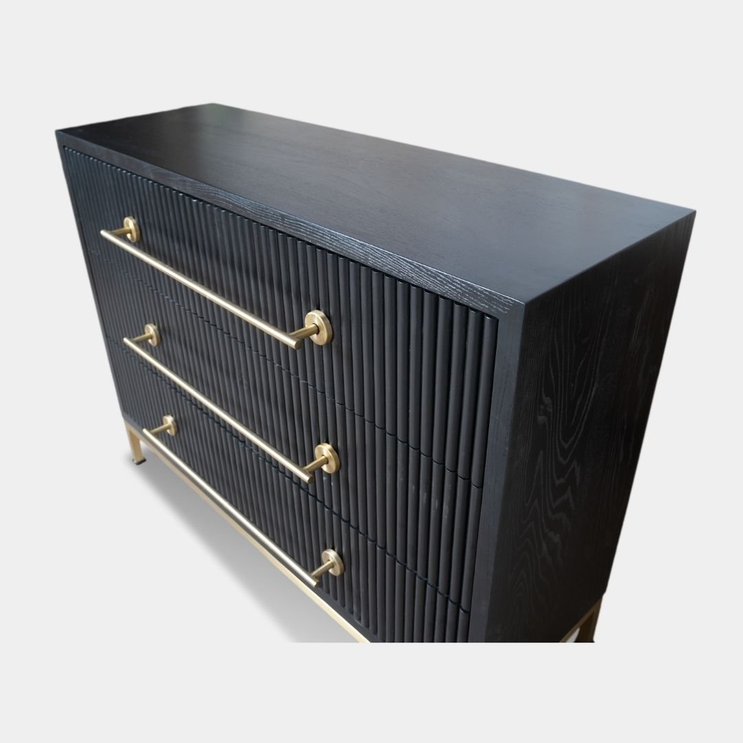 Solid Wooden Black Fluted Cabinet – Storage with Brass Finish - Image 4