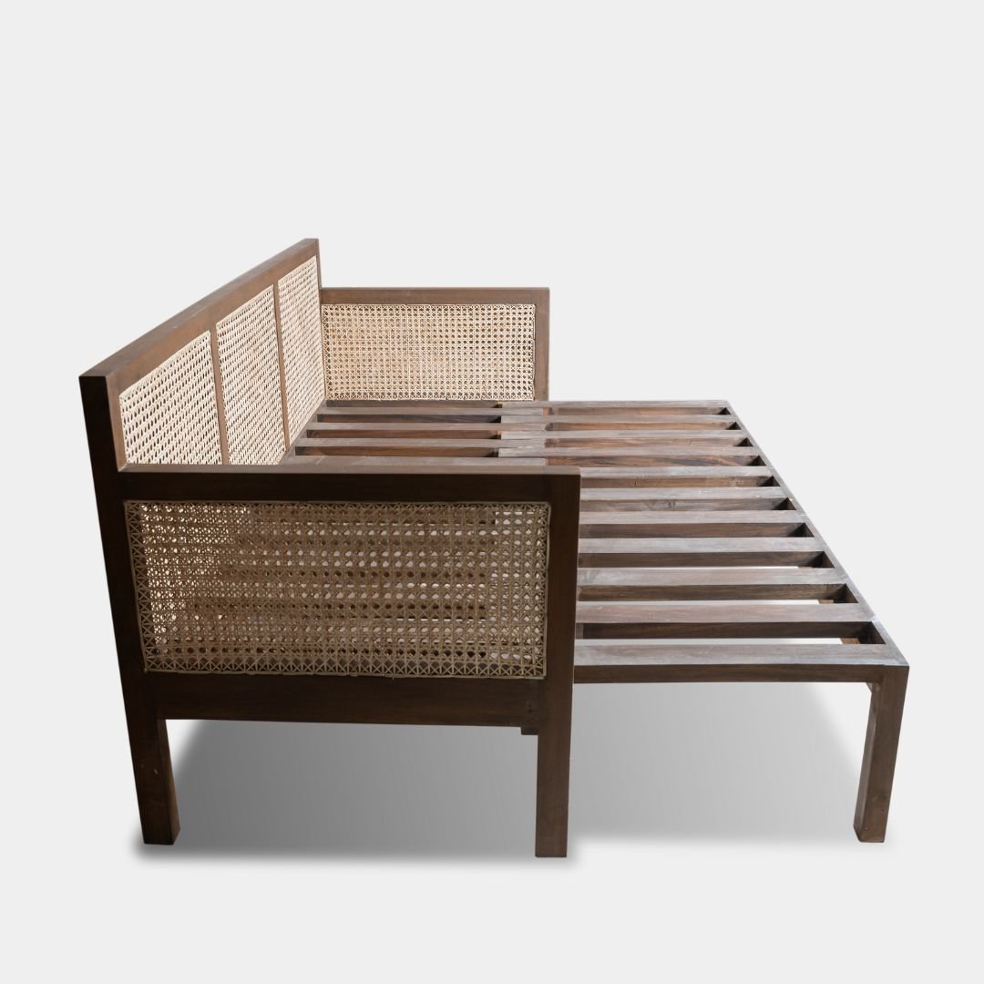 Solid Wood Convertible Sofa Bed with Cane Work - Image 2