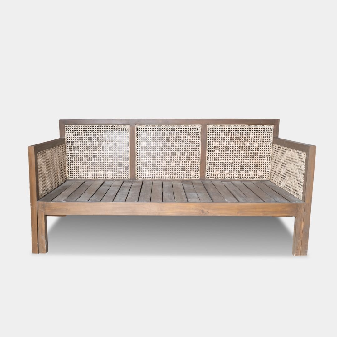 Solid Wood Convertible Sofa Bed with Cane Work - Image 3