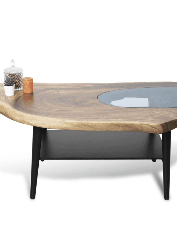 Live Edge Coffee Table with Paper Shelf