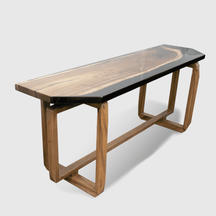 Epoxy Resin Dark Console Table - Live Edge Wood