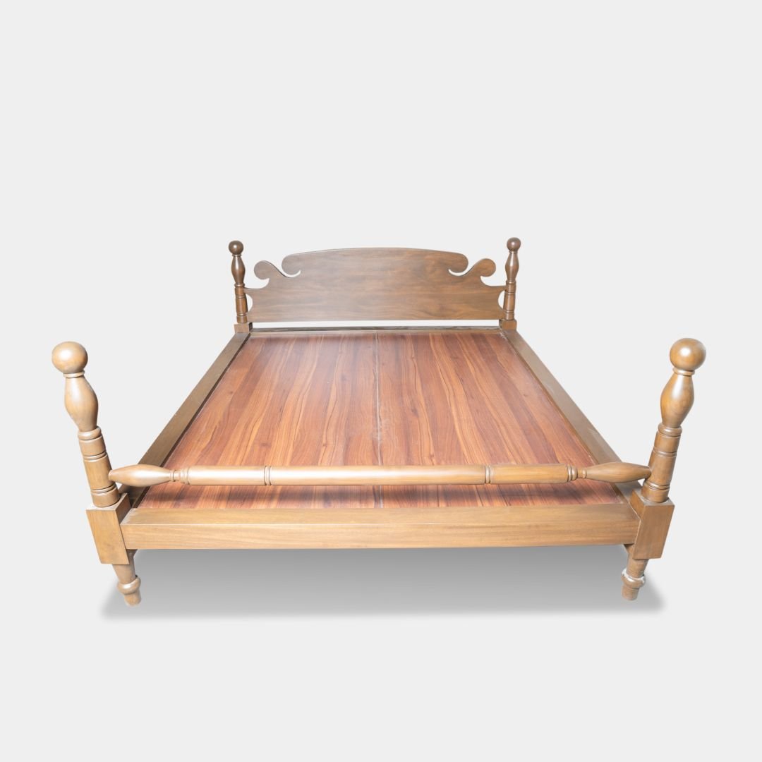 Solid Wood Ethnic Four Poster Bed – East Indian Walnut & Teak