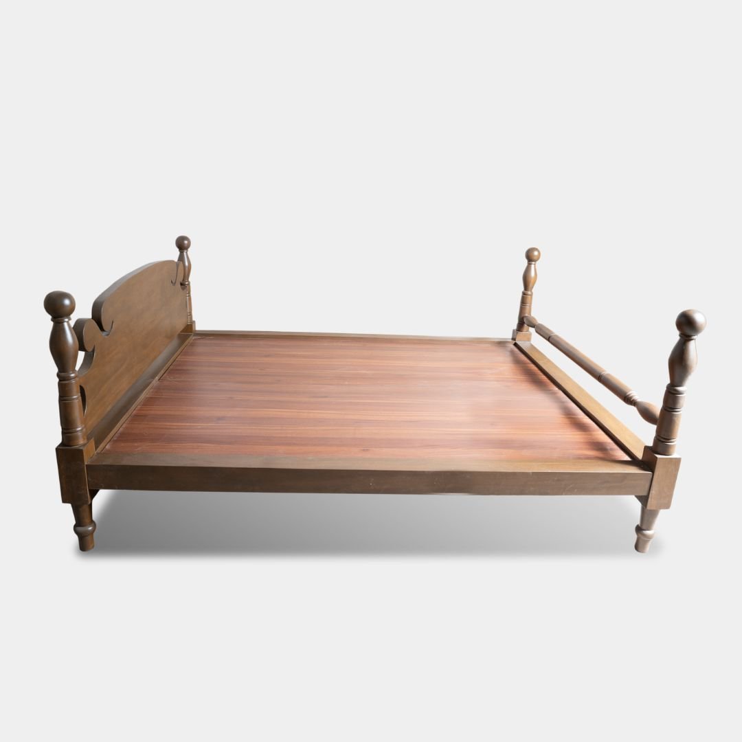 Solid Wood Ethnic Four Poster Bed – East Indian Walnut & Teak - Image 2