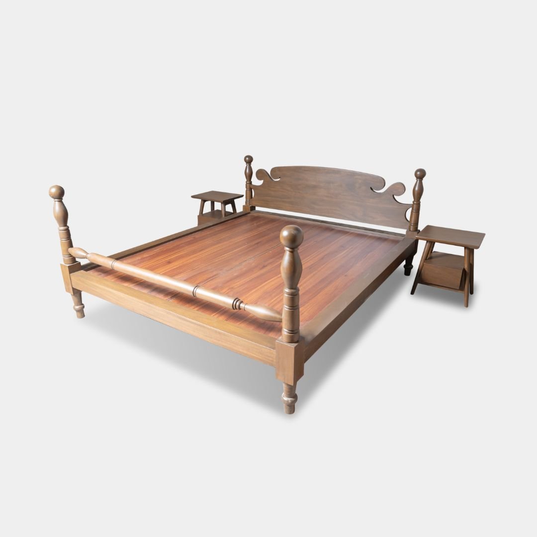 Solid Wood Ethnic Four Poster Bed – East Indian Walnut & Teak - Image 4
