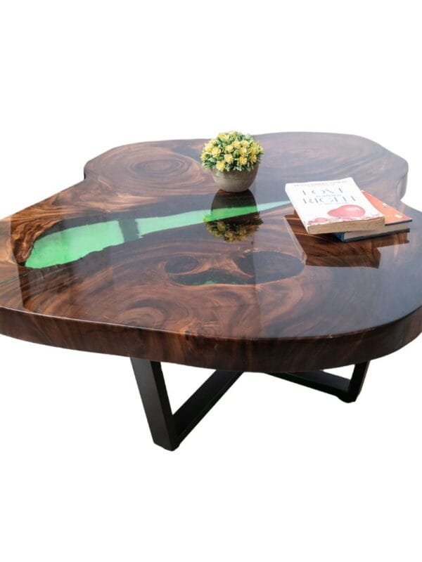 Epoxy Resin Green Bean Coffee Table - Live Edge Wood
