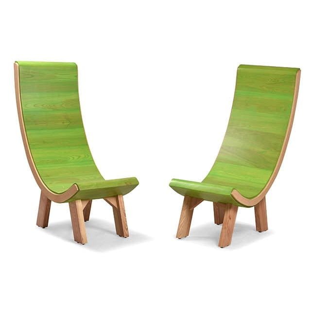 Solid Wood Green Lounge Chair - Curve Backrest