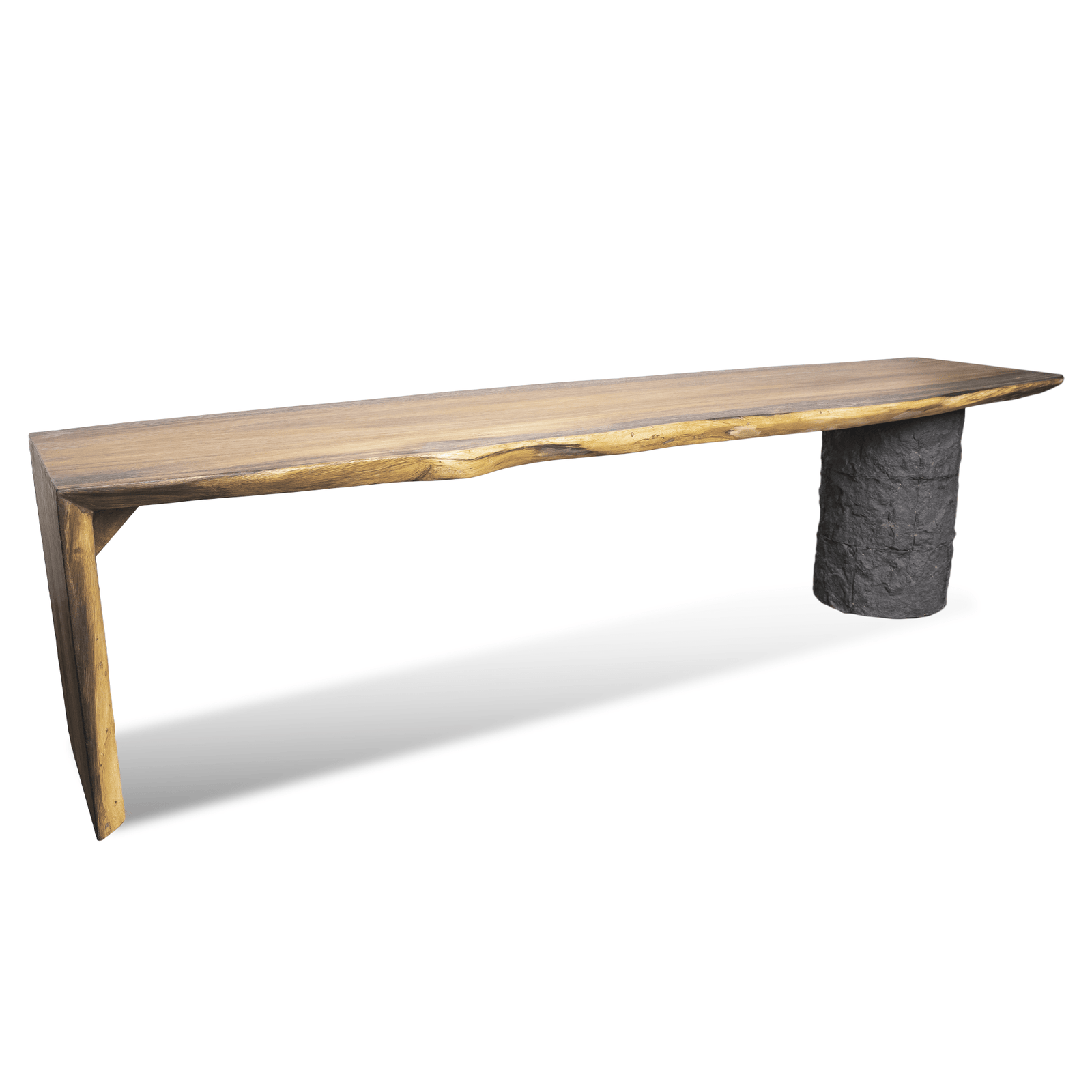 Live Edge Wooden Stony Pillar Bench - Image 4