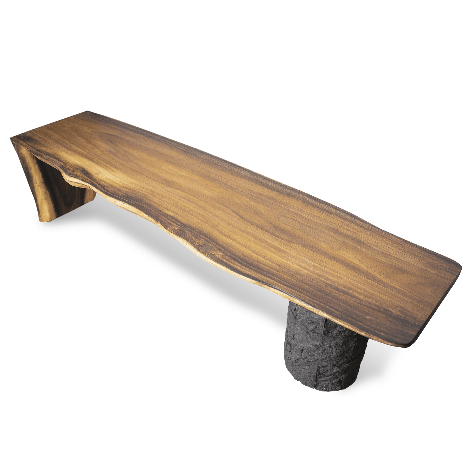 Live Edge Wooden Stony Pillar Bench