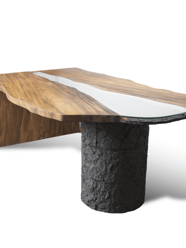 Epoxy Resin Stony Pillar Dining Table - Live Edge Wood