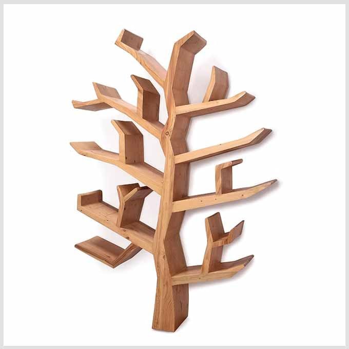 Solid Wood Tree Book Shelf – Handcrafted Pine Wooden Library Design
