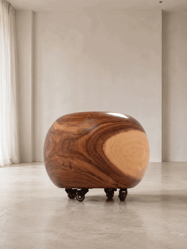 Custom Made Walnut Puffy – Solid Wood Comfort on Wheels