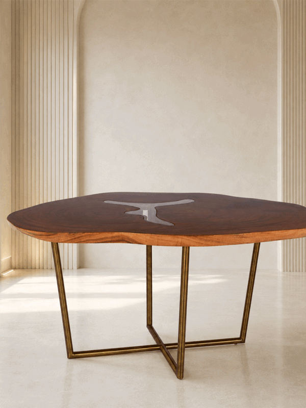 Epoxy Resin Glass and Wood Centre Table - Live Edge Wood