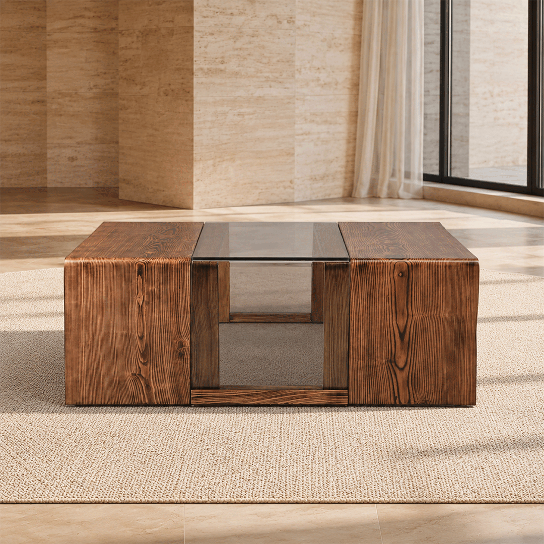 Solid Wooden Bent Benched Coffee Table