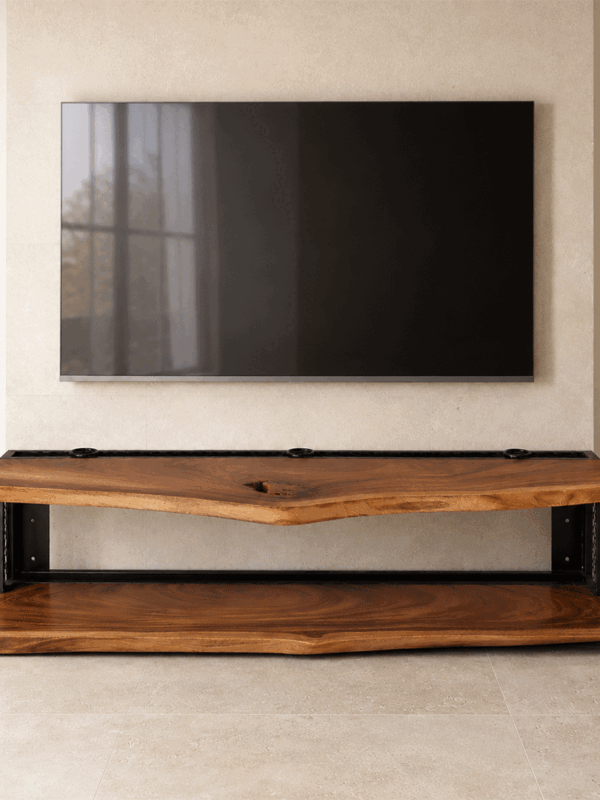 Live Edge Alive TV Unit – Handmade Wooden Entertainment Shelf
