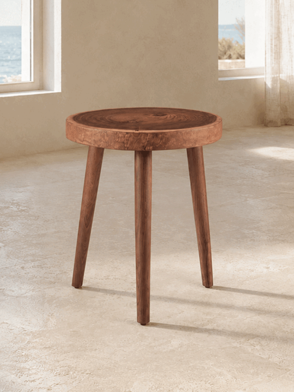 Solid Wooden TriPod Side Table – Walnut Finish