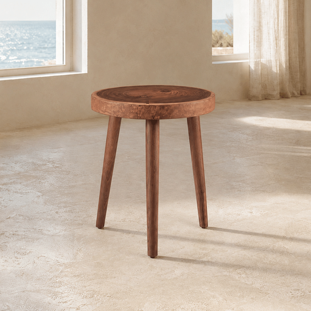 Solid Wooden TriPod Side Table – Walnut Finish