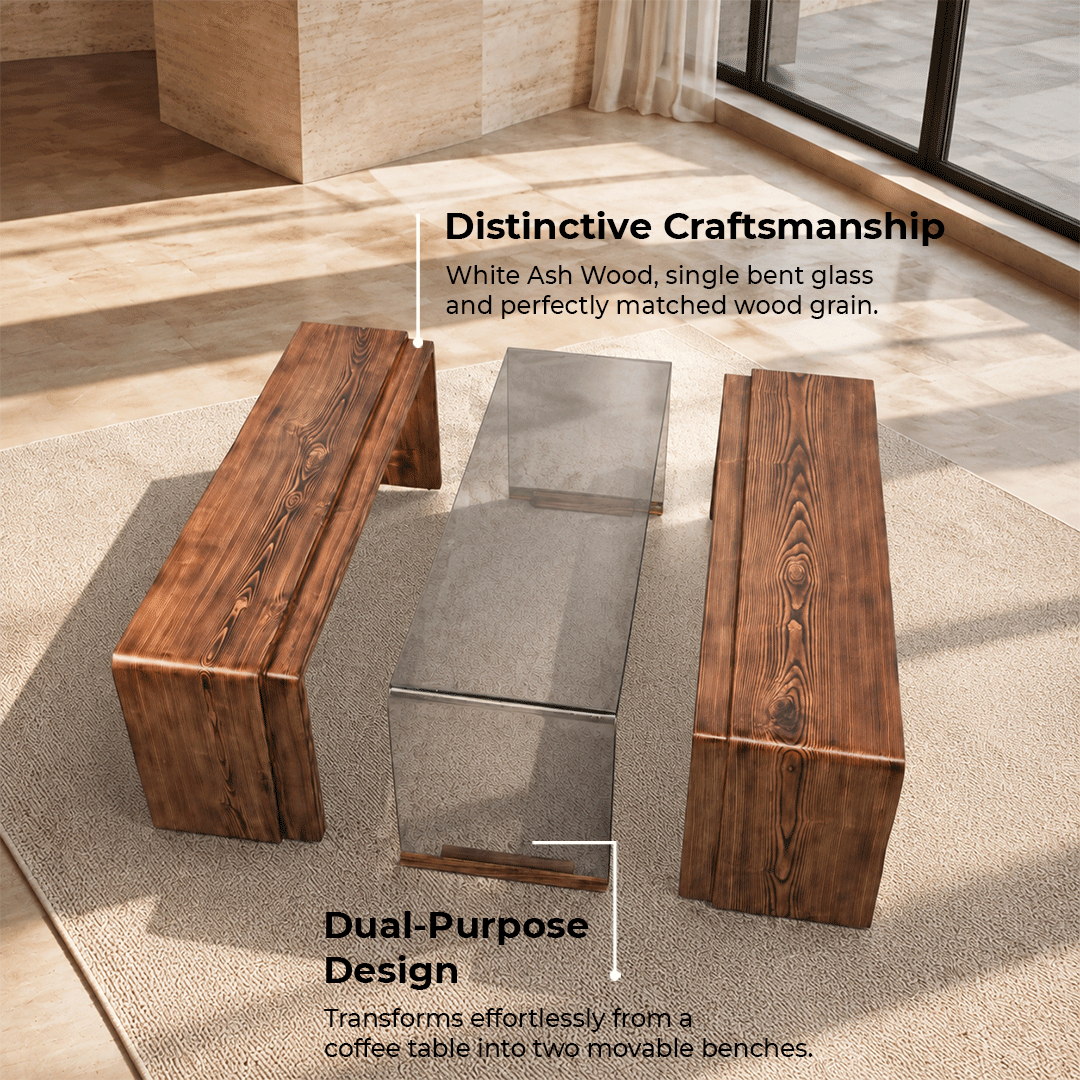 Solid Wooden Bent Benched Coffee Table - Image 2