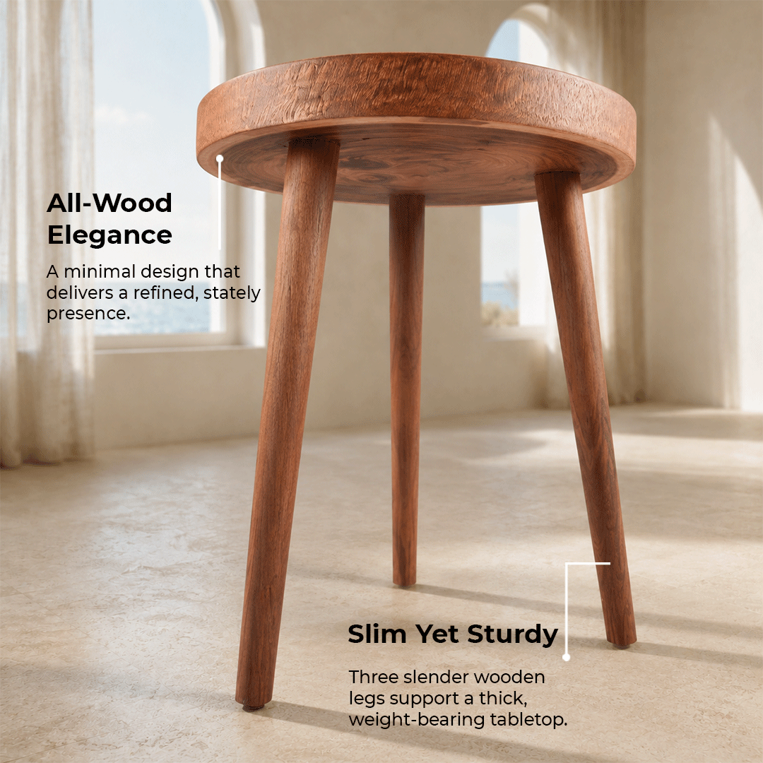 Solid Wooden TriPod Side Table – Walnut Finish - Image 2