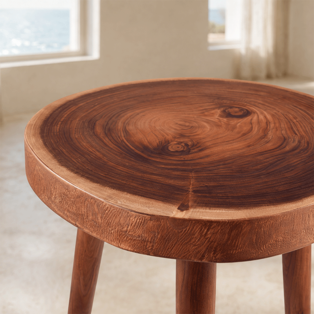 Solid Wooden TriPod Side Table – Walnut Finish - Image 3