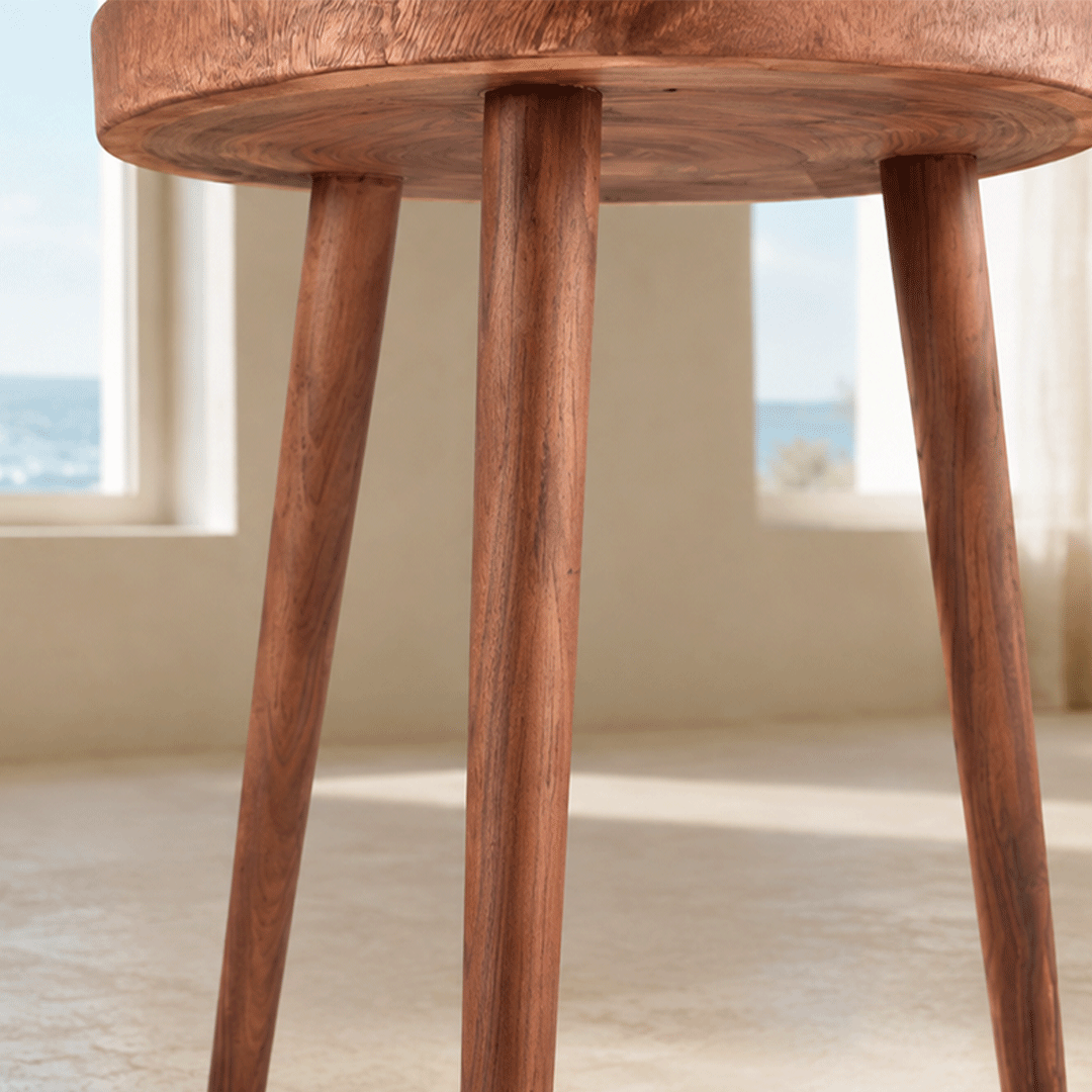 Solid Wooden TriPod Side Table – Walnut Finish - Image 4