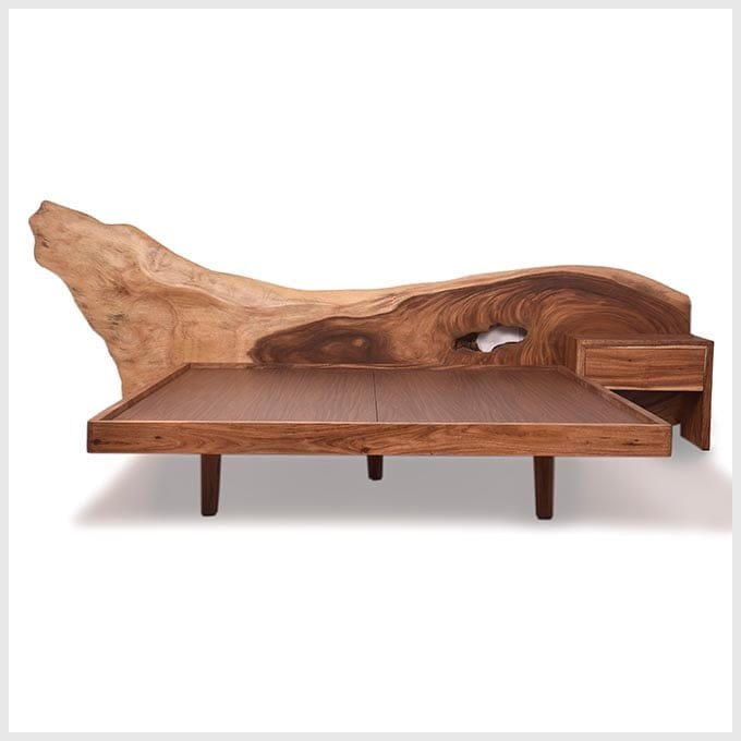 Live Edge Solid Wooden Bed with Headboard & Side Tables - Image 4