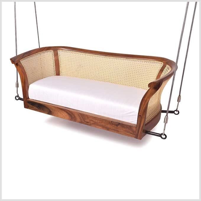 Wooden Curve Swing Jhula with Cane Woven Backrest - Image 2