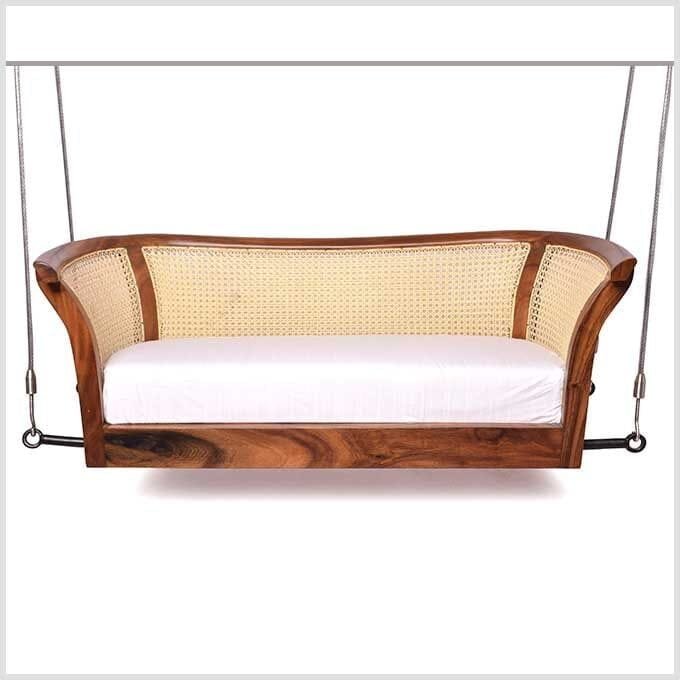 Wooden Curve Swing Jhula with Cane Woven Backrest - Image 3