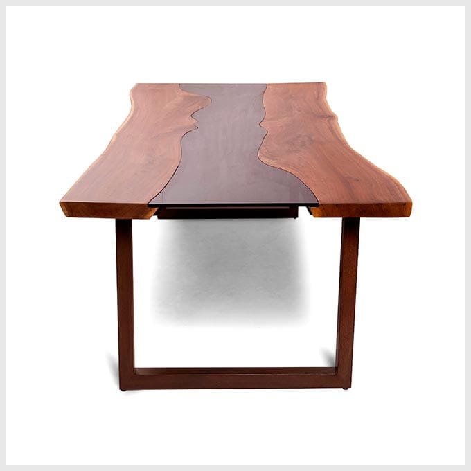 Epoxy Resin Glass and Wood Dining Table - Live Edge Wood