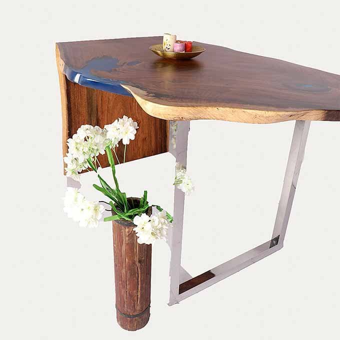 Epoxy Resin Ocean Bar Table - Live Edge Wood