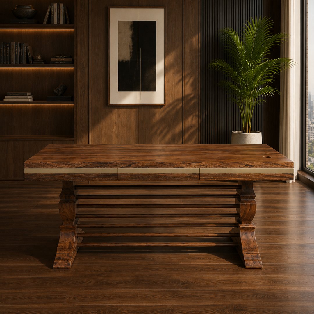 Solid Wooden Charcoaled Work Table - Image 2