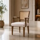 Custom Made Wooden Chair with Armrest – Elegant Cane Back Design