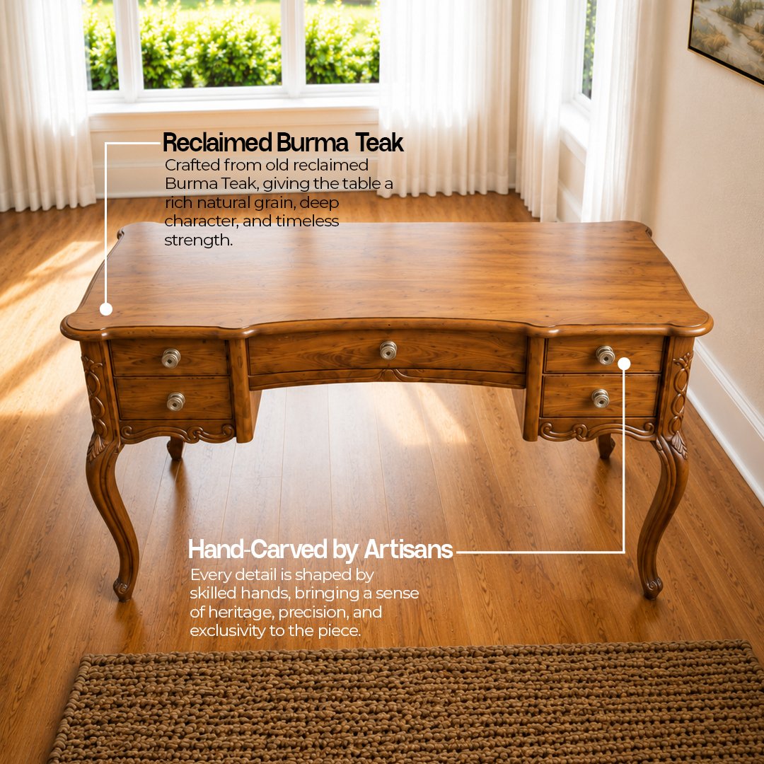 Solid Wooden Mid Centuried Study Table - Image 3