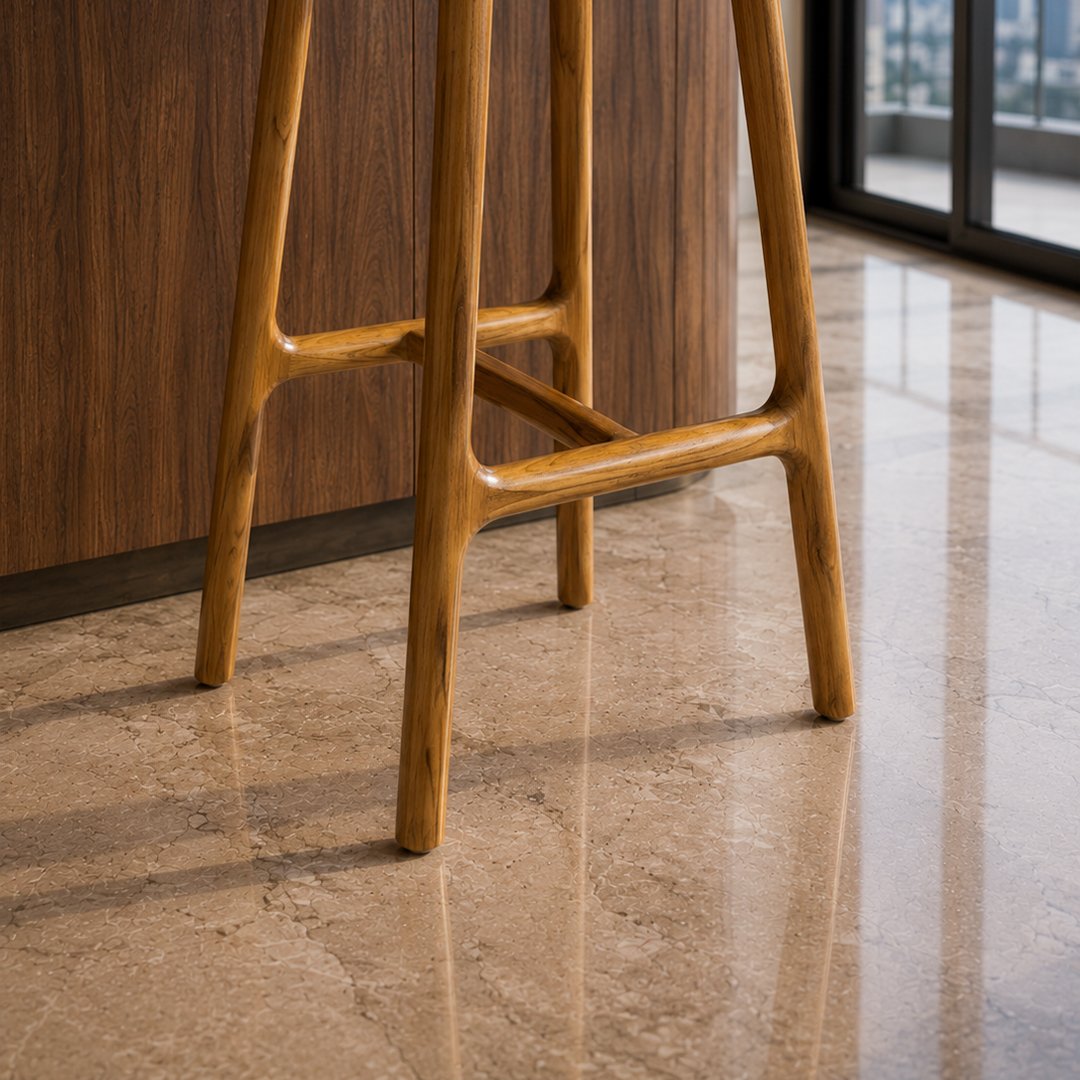 Solid Wooden Cupped Bar Stool – Teak Base & Walnut Finish - Image 4