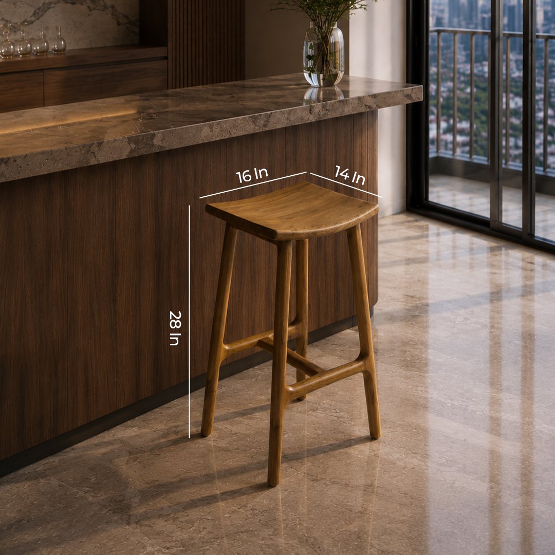Solid Wooden Cupped Bar Stool – Teak Base & Walnut Finish - Image 6