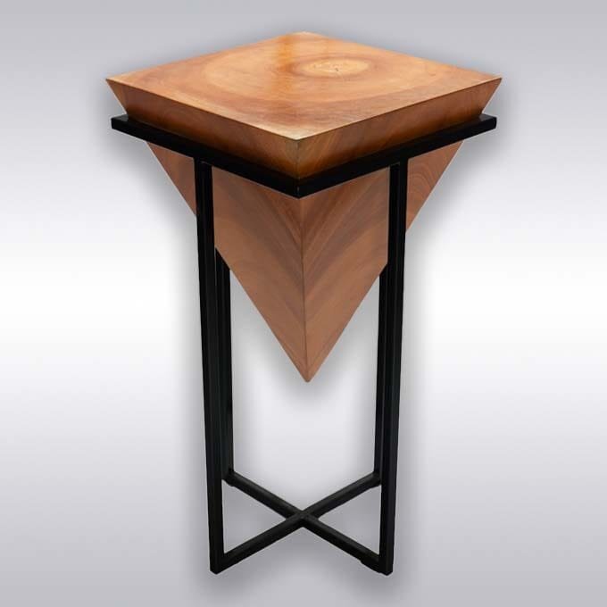 Solid Wood Bar Stool – Mahogany Pyramid Shape with Metal Base