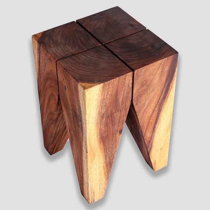 Custom Made Live Edge Rook Stool – Single Block Solid Wood Craft