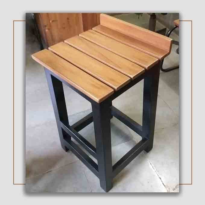 Solid Wooden Bar Stool with Metal Base